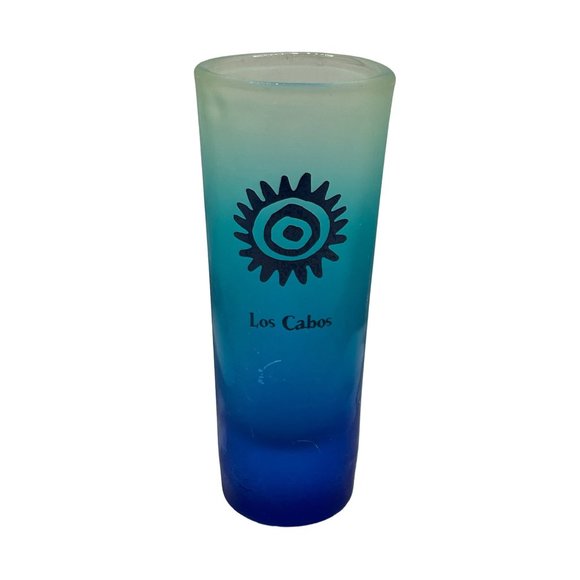Vintage Los Cabos Blue Ombre Souvenir Shot Glass Sun 2 ounce - Picture 1 of 6